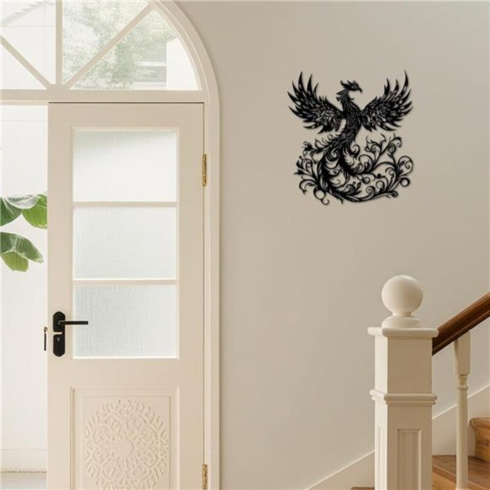 Phoenix Wall Art, Phoenix Rising Statue, Black Metal - Picture 7 of 8